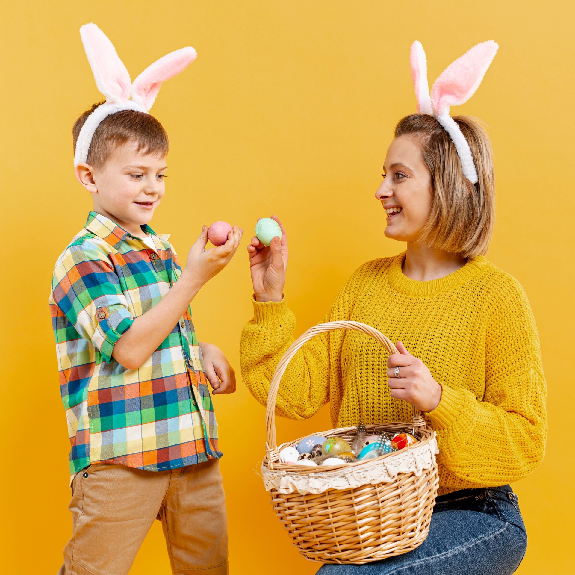 Mother and son celebrating easter